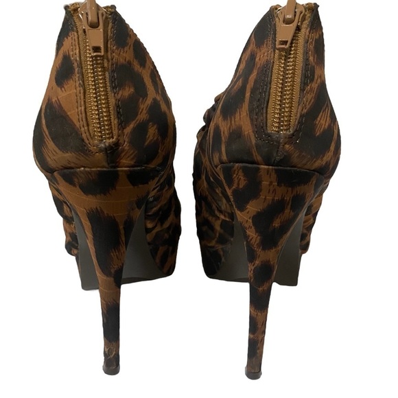 Nine West O-High Street X5 Leopard Ruffle Mesh Back Zip High Heels Stilettos 8 - Picture 6 of 9